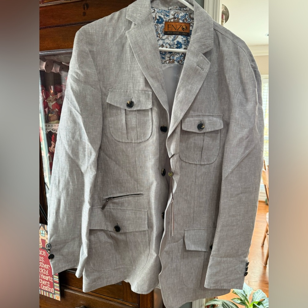 NWT  ENZO Gray Cotton Scott Jacket  Size 40